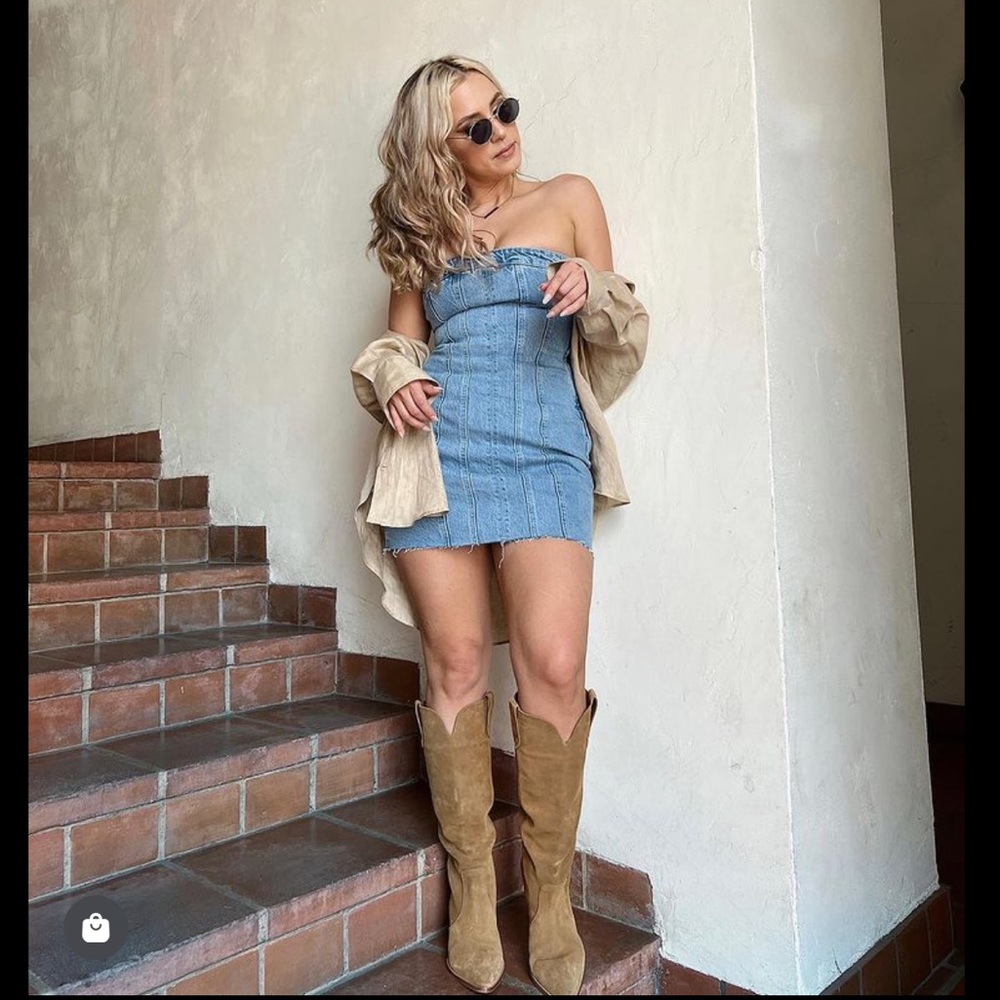 Zara DENIM BANDEAU DRESS - Picture 9 of 16